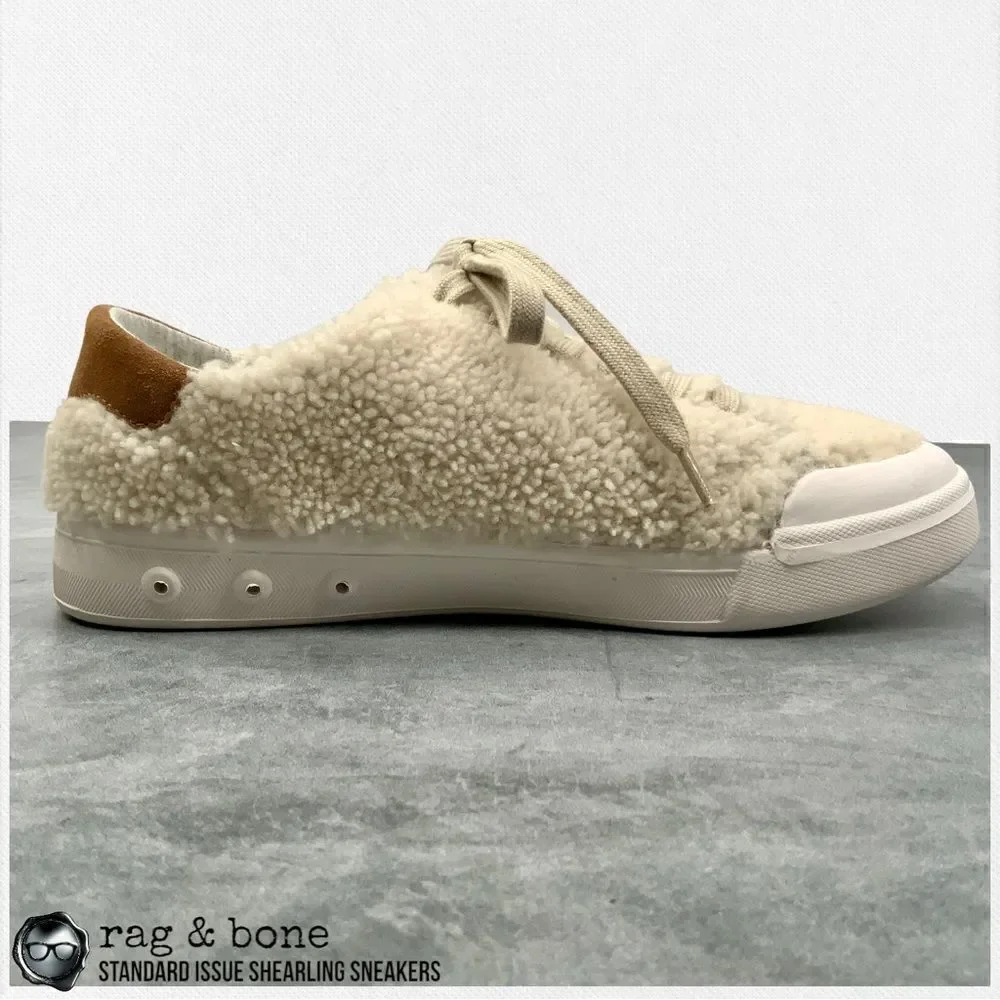 RAG & BONE STANDARD ISSUE SHEARLING LACE UP SNEAKERS IN IVORY RETRO SIZE 7.5